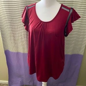 J. Village Red and Black Fishnet Short Sleeve Blouse size Large